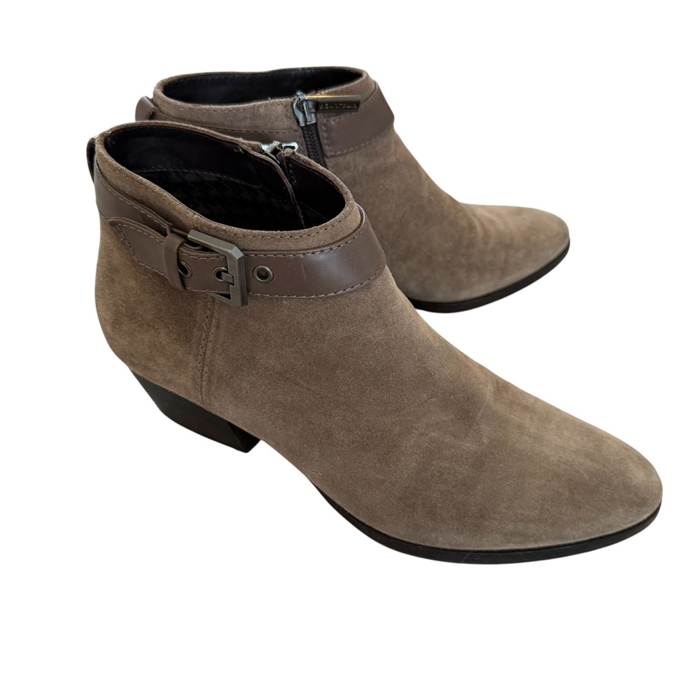 Aquatalia Suede Ankle Boots Womens Size 8 Brown Buckle Zip Made Italy Booties